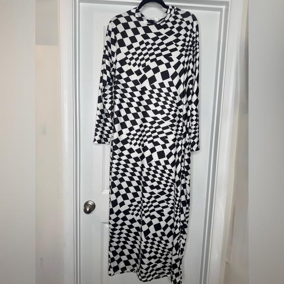 Checkerboard Long Sleeve Lightweight Mock Neck Maxi Dress, Sz 3XL - Picture 1 of 6